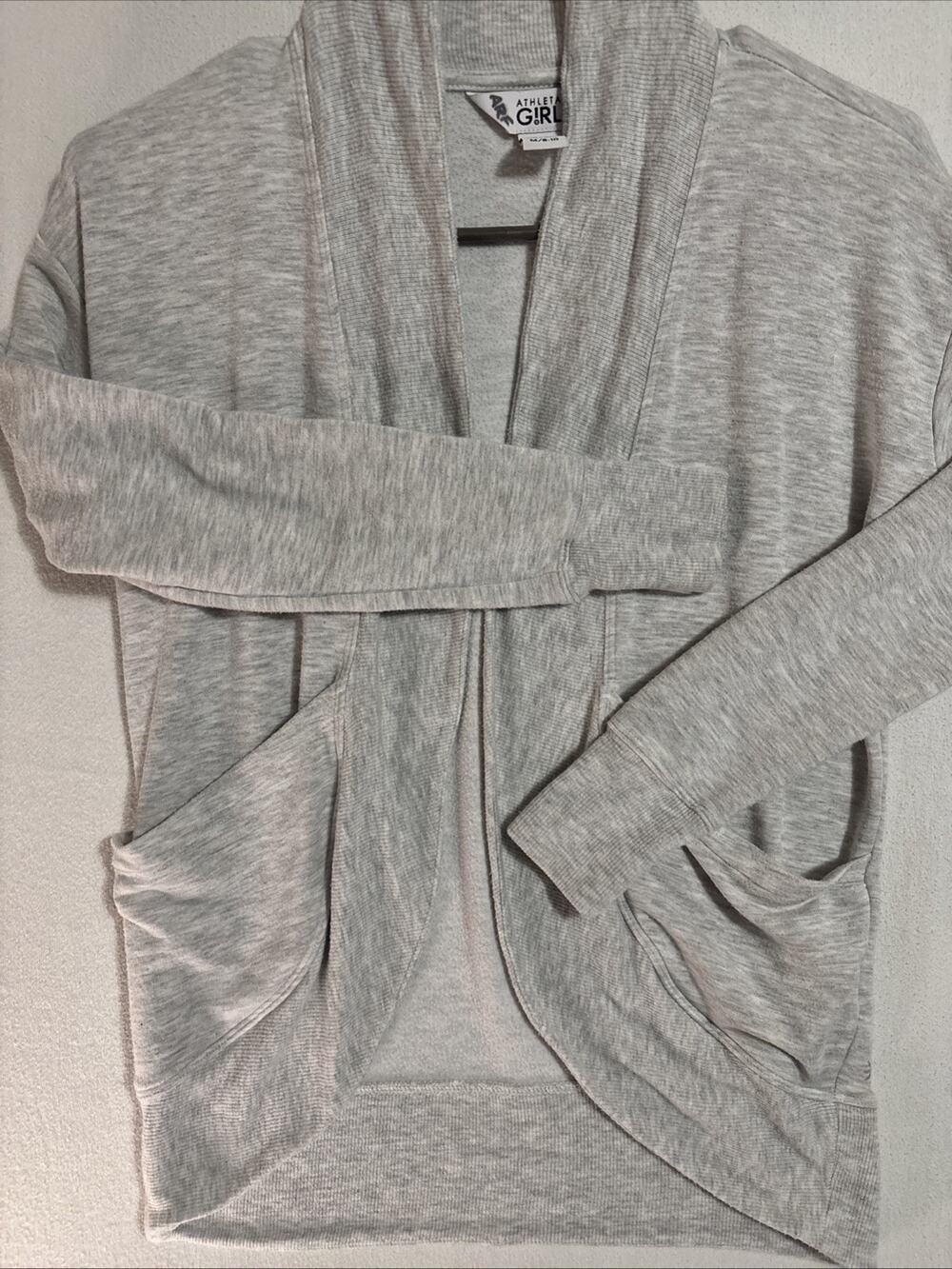 Athleta Girl Open Front Cardigan Size M 8-10 Heather Grey Modal Blend Sweatshirt
